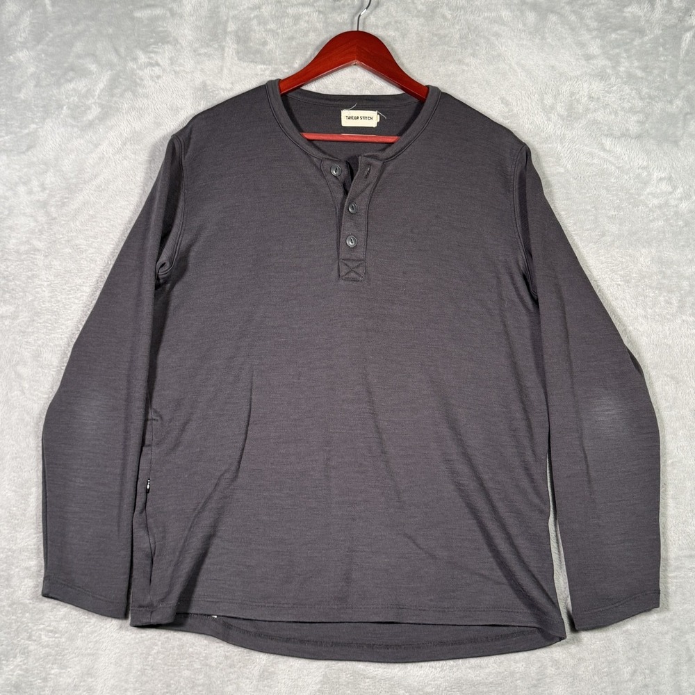 Taylor Stitch Shirt Mens 40 Medium Gray Long Sleeve Merino Wool Henley Made USA - Picture 3 of 9